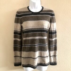 Black Saks Fifth Avenue Cashmere Blend Silver Metallic Striped Sweater Size M